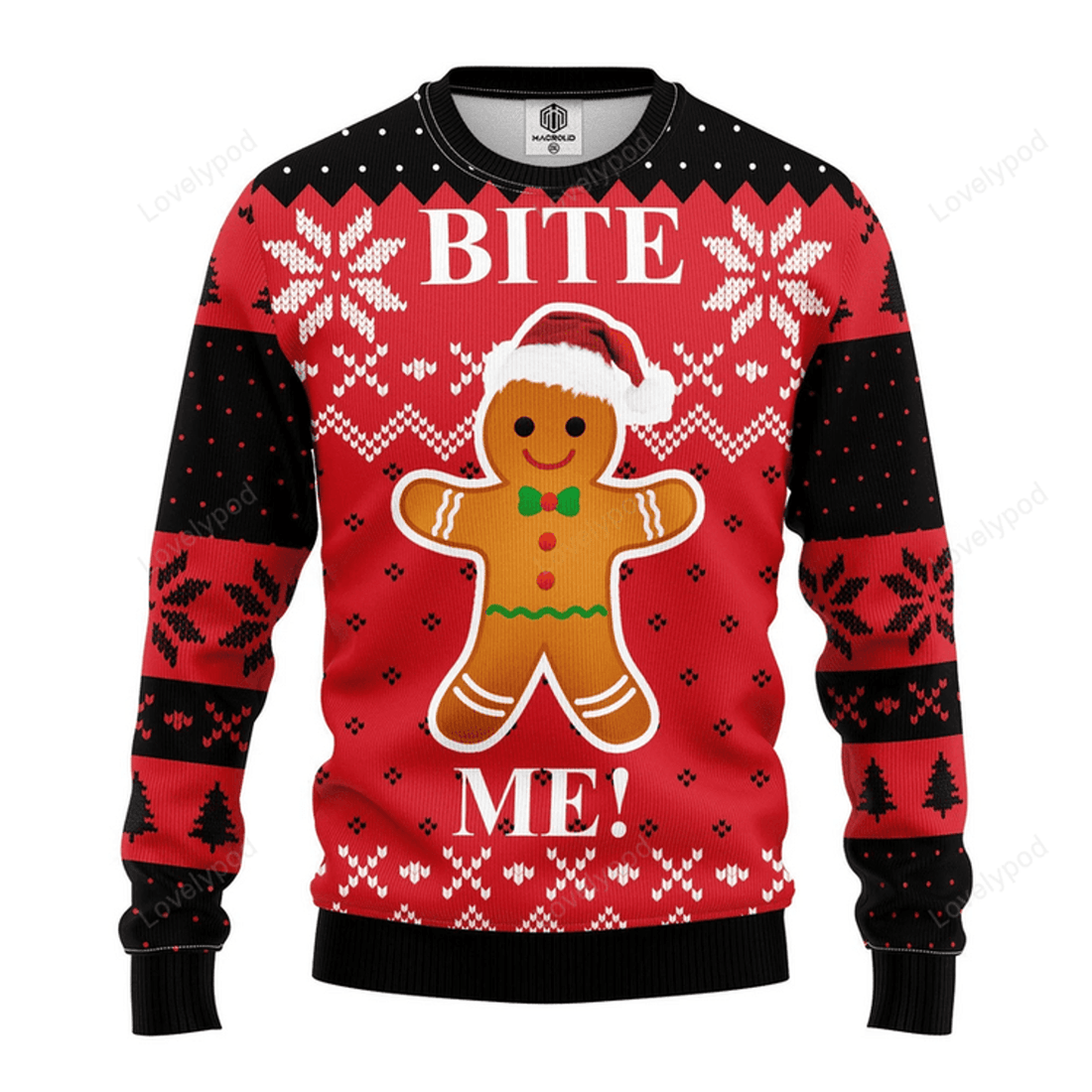 FUNSTUFFPRINT Merry Christmas Funny Bite Me Ugly Christmas Sweater For Men & Women Adult Ugly Sweater