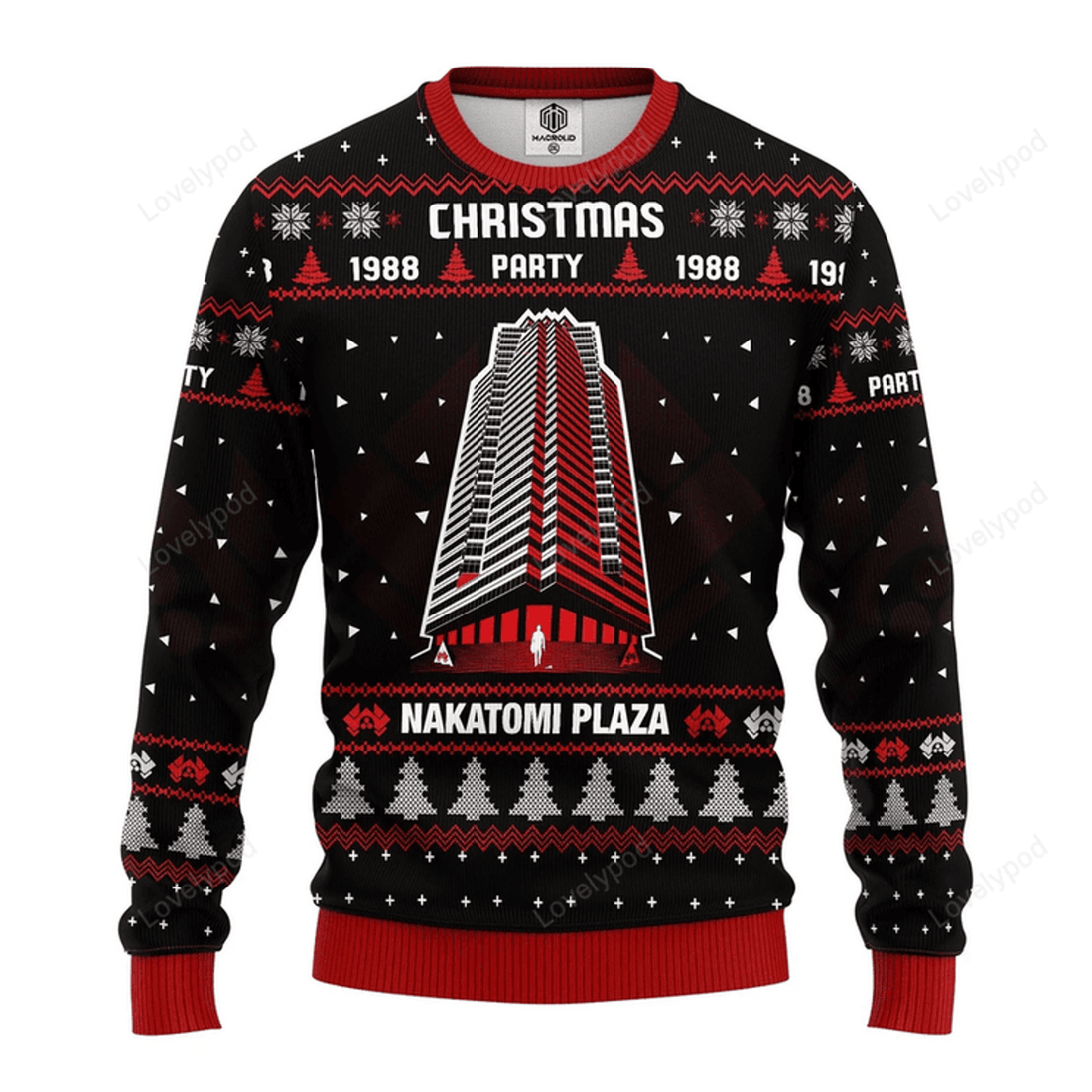 FUNSTUFFPRINT Nakatomi Plaza Merry Christmas Ugly Christmas Sweater For Men & Women Adult Ugly Sweater