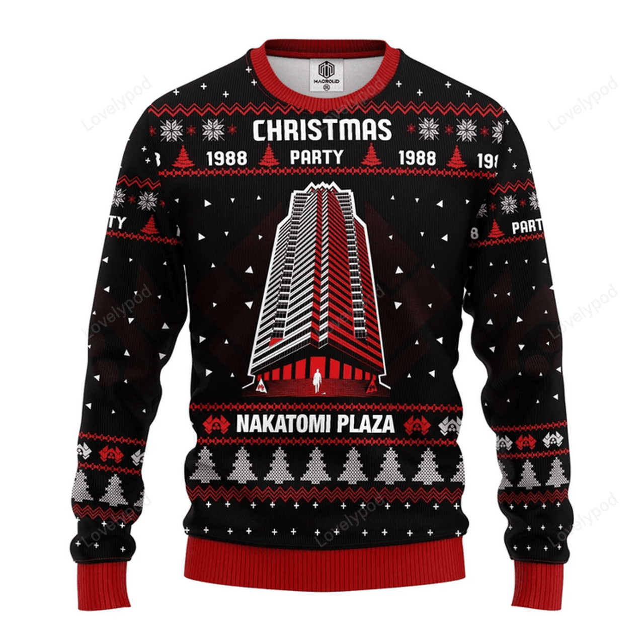 FUNSTUFFPRINT Nakatomi Plaza Merry Christmas Ugly Christmas Sweater For Men & Women Adult Ugly Sweater