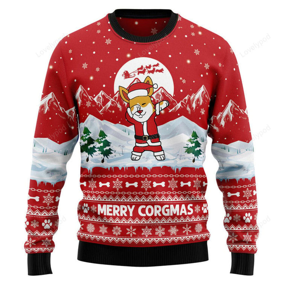 FUNSTUFFPRINT Corgi Merry Xmas Ugly Christmas Sweater for men and women Ugly Sweater