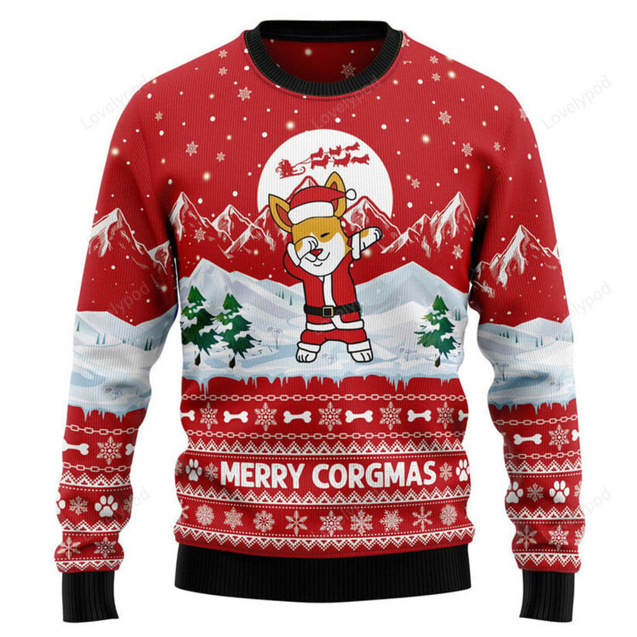 FUNSTUFFPRINT Corgi Merry Xmas Ugly Christmas Sweater for men and women Ugly Sweater