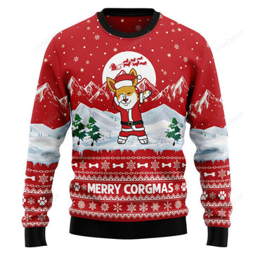 FUNSTUFFPRINT Corgi Merry Xmas Ugly Christmas Sweater for men and women Ugly Sweater
