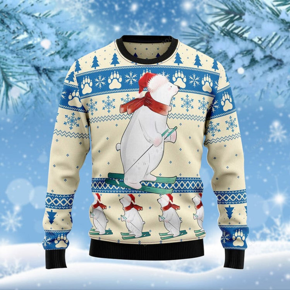 FUNSTUFFPRINT White Bear Funny Ugly Christmas Sweater For Men & Women Adult Adult Ugly Sweater