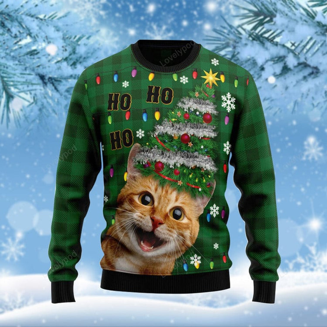 FUNSTUFFPRINT Cat Ho Ho Ho Christmas Funny Ugly Christmas Sweater For Men & Women Ugly Sweater