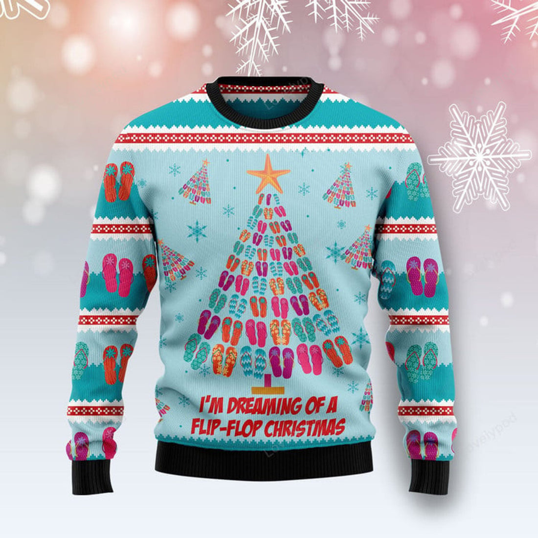 FUNSTUFFPRINT Flip-flops Christmas Tree Ugly Christmas Sweater for men and women Ugly Sweater
