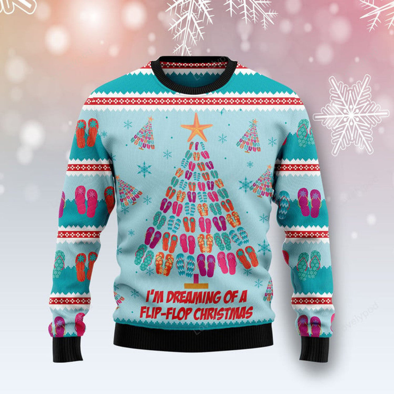 FUNSTUFFPRINT Flip-flops Christmas Tree Ugly Christmas Sweater for men and women Ugly Sweater