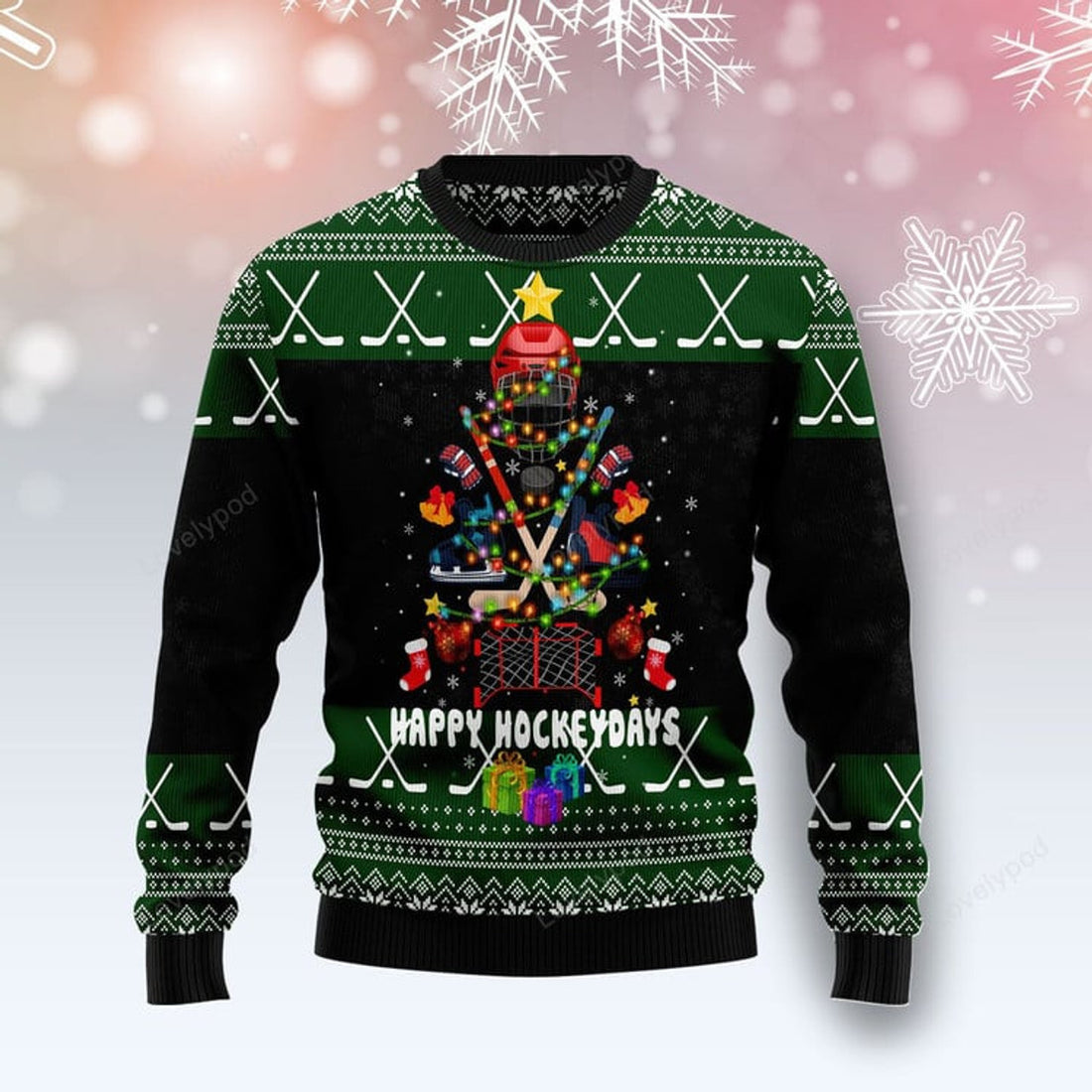 FUNSTUFFPRINT Hockey Is Back Ugly Christmas Sweater For Men & Women, Adult Ugly Sweater