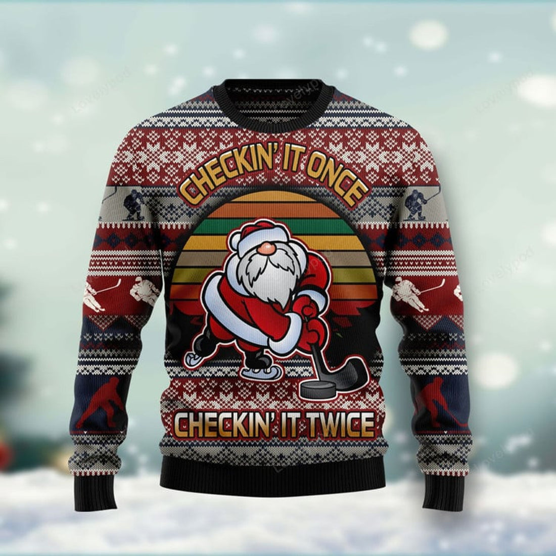FUNSTUFFPRINT Hockey Is Back Ugly Christmas Sweater For Ugly Sweater