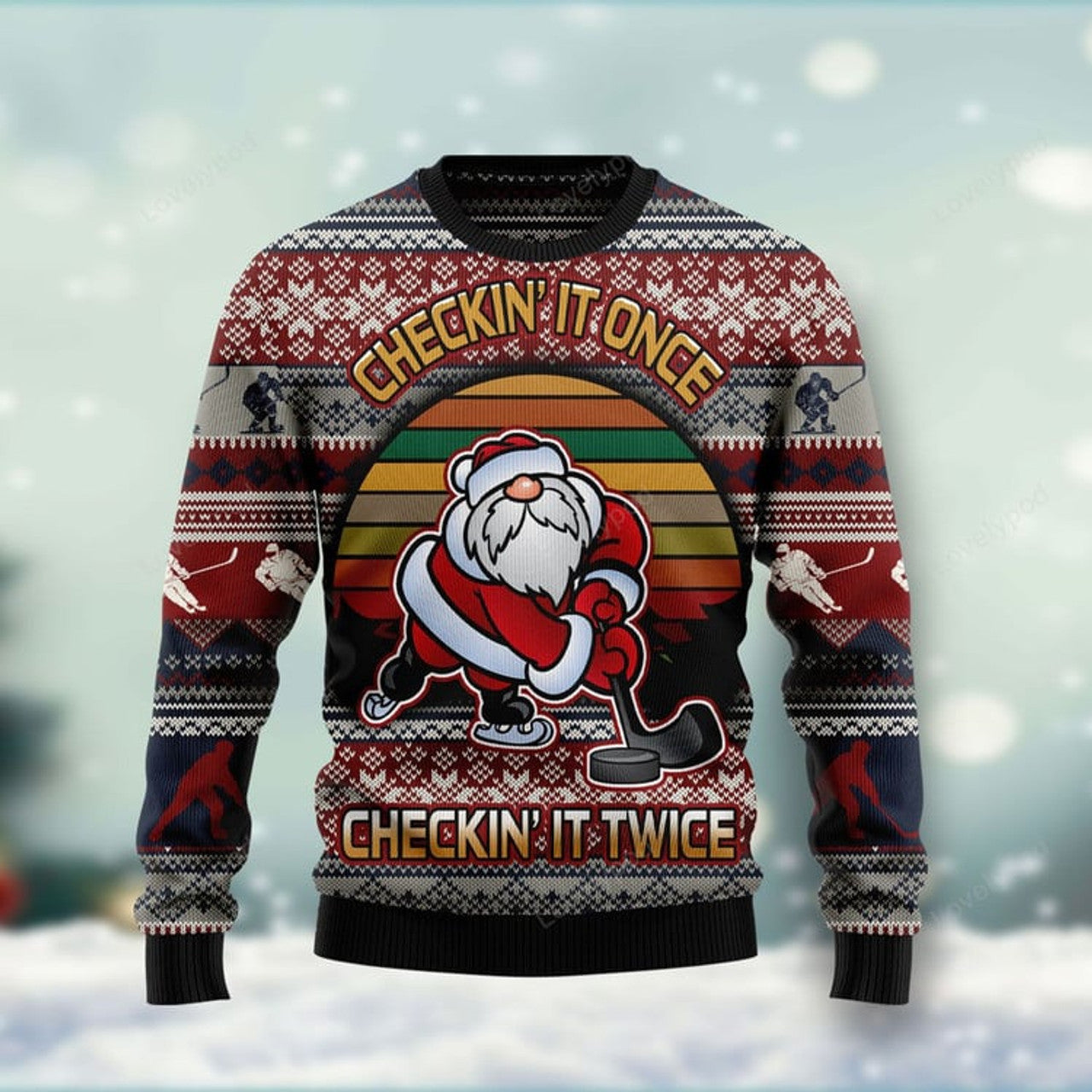 FUNSTUFFPRINT Hockey Is Back Ugly Christmas Sweater For Ugly Sweater