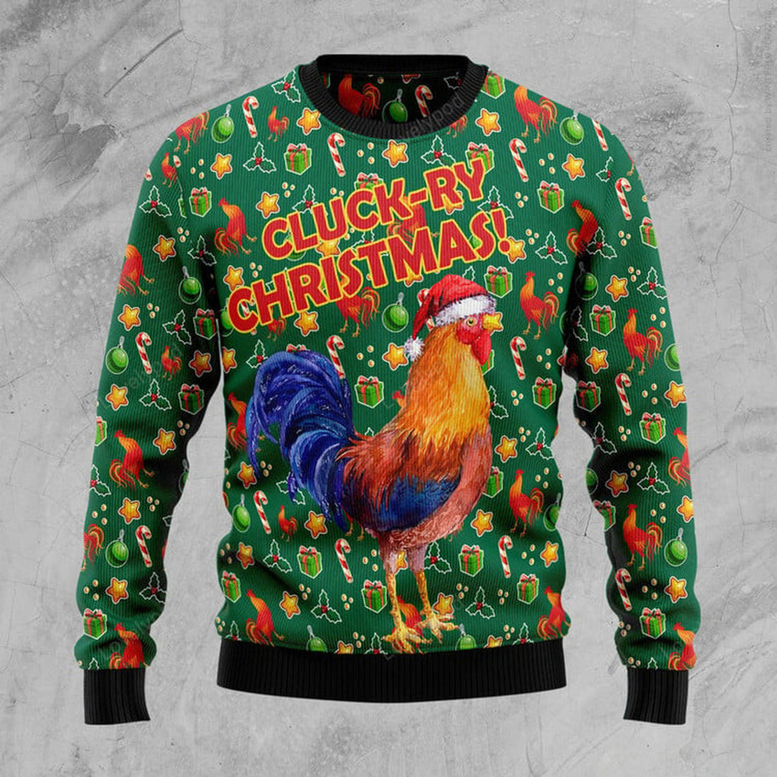 FUNSTUFFPRINT Cluck-ry Christmas Funny Ugly Christmas Sweater For Men & Women Adult Ugly Sweater