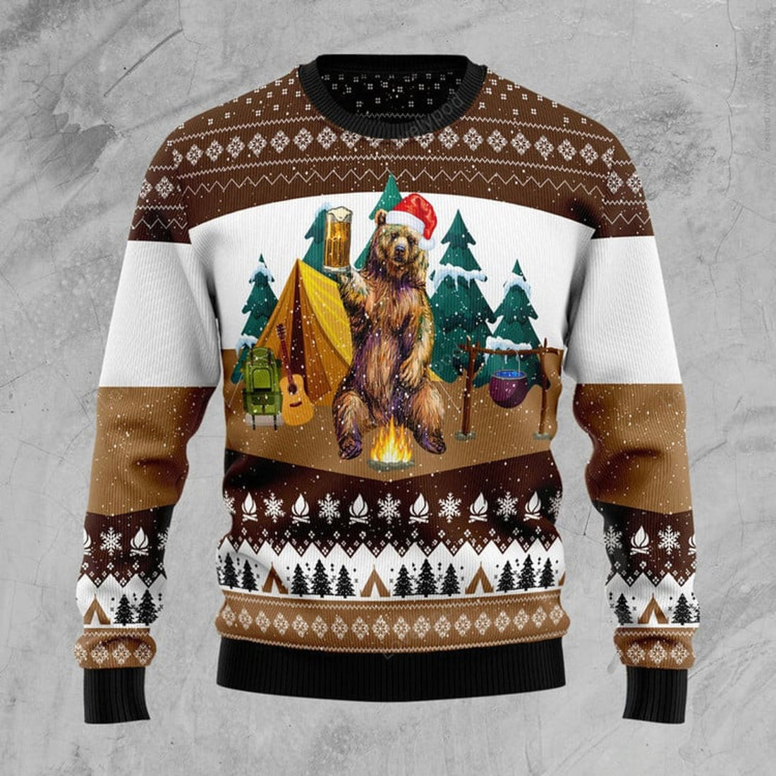 FUNSTUFFPRINT Camping Bear I Hate People Funny Ugly Christmas Sweater For Men & Women Adult - Christmas Gifts Ugly Sweater