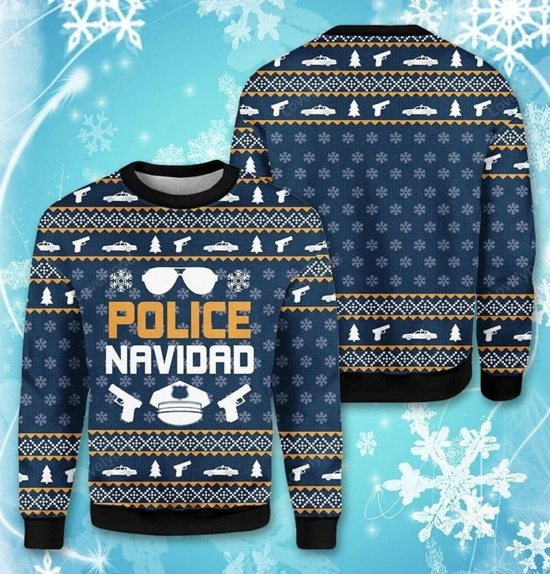 FUNSTUFFPRINT Police Navidad Xmas Ugly Christmas Sweater Ugly Sweater