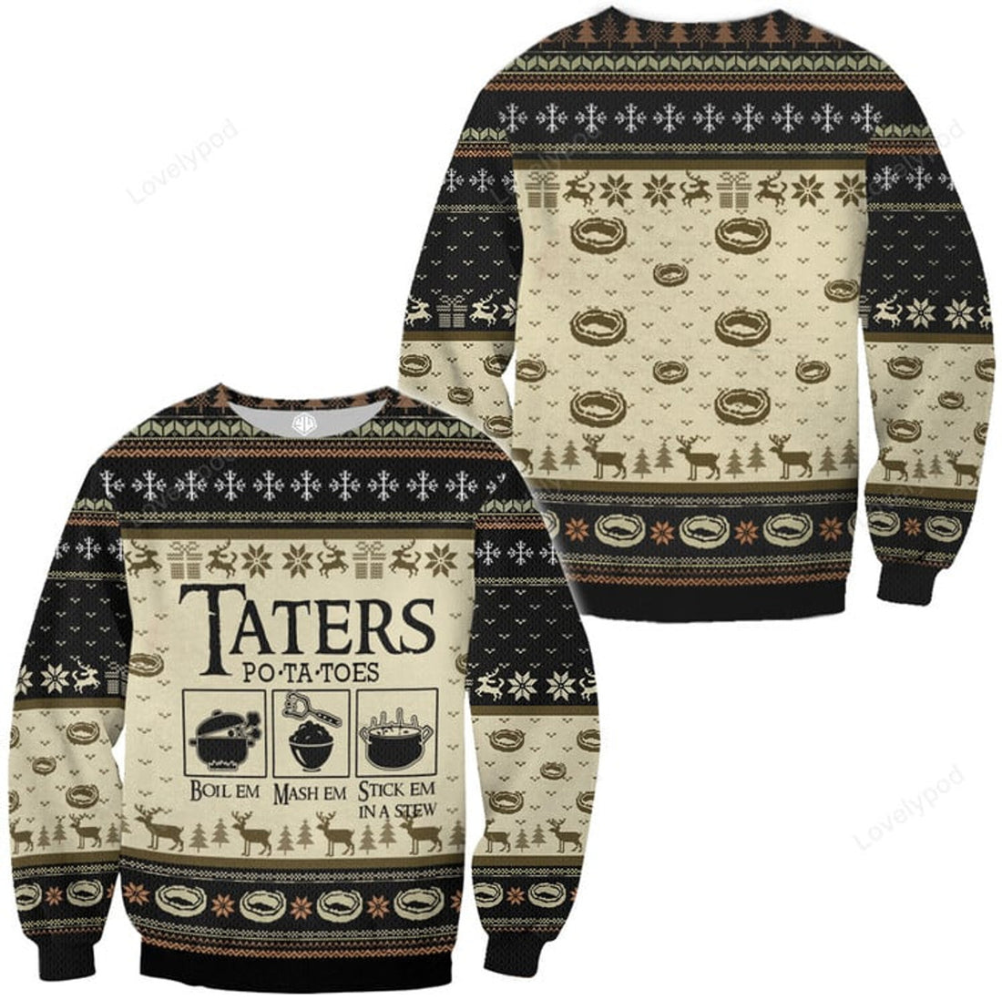 FUNSTUFFPRINT Taters Potatos Boil Them Stick Cooking 3D Print Sweatshirt Fake Ugly Christmas Sweater for men and women Ugly Sweater