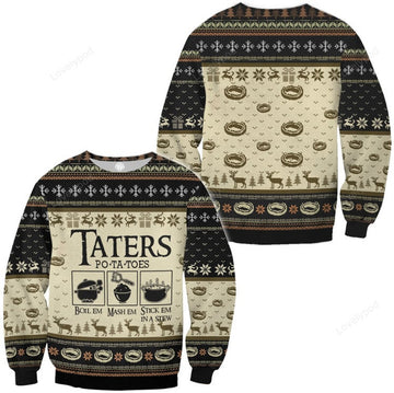 FUNSTUFFPRINT Taters Potatos Boil Them Stick Cooking 3D Print Sweatshirt Fake Ugly Christmas Sweater for men and women Ugly Sweater