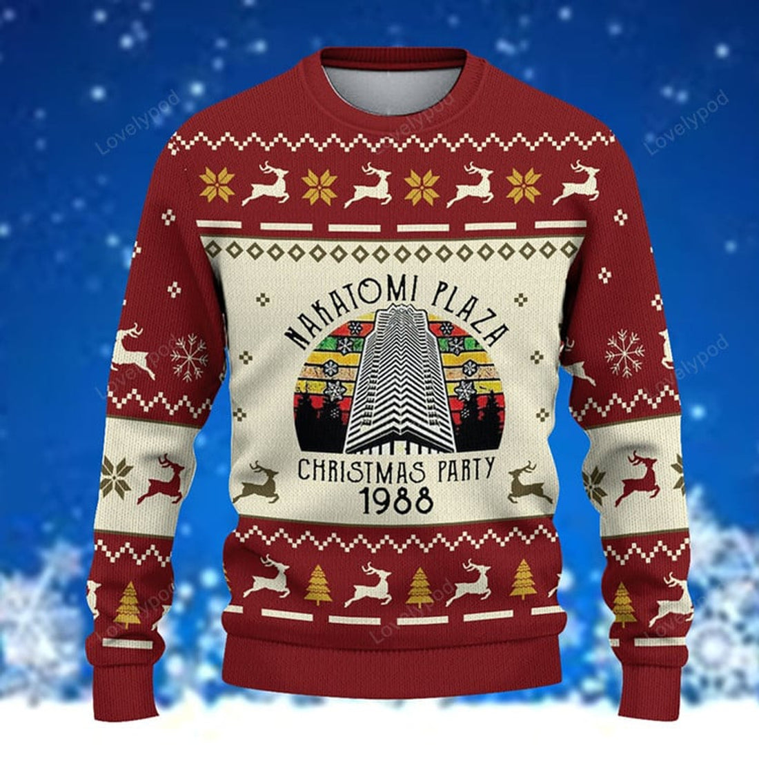 FUNSTUFFPRINT Nakatomi Plaza Christmas Party 1988 Ugly Sweater for men and women Ugly Sweater