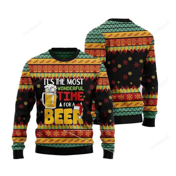 FUNSTUFFPRINT Beer Season Christmas Pattern Black And Orange 3D Sweater for men and women Ugly Sweater
