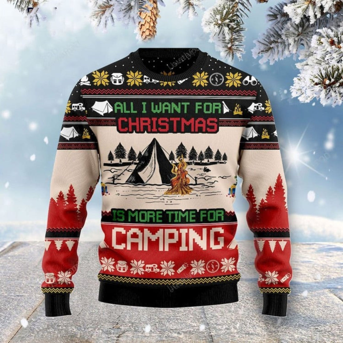 FUNSTUFFPRINT All I Want For Christmas Is More Time For Camping Ugly 3D Sweater for men and women Ugly Sweater