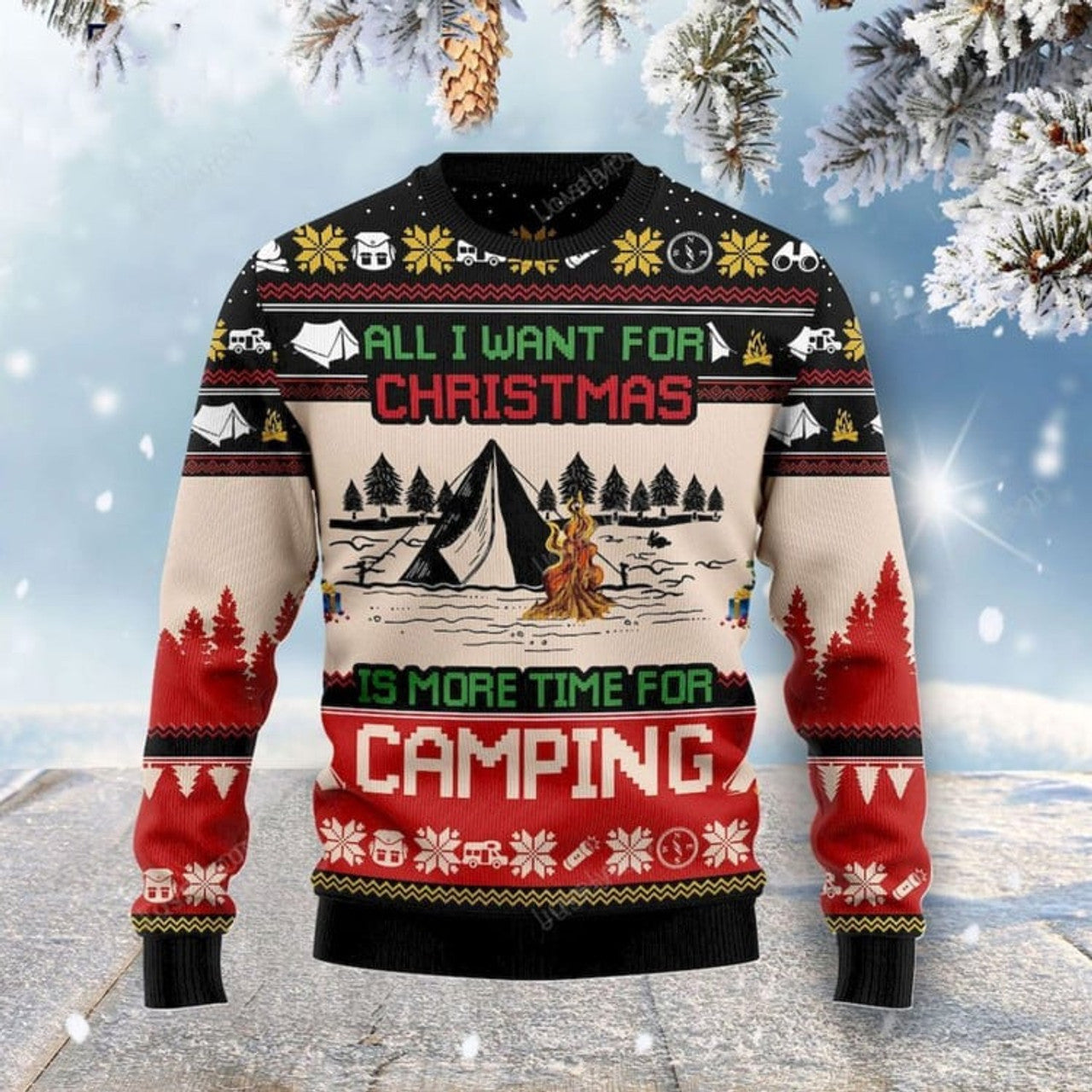 FUNSTUFFPRINT All I Want For Christmas Is More Time For Camping Ugly 3D Sweater for men and women Ugly Sweater