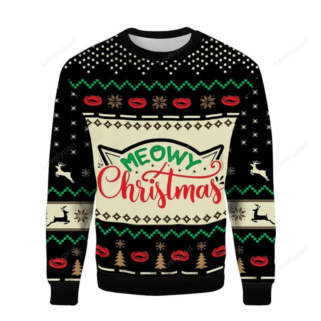 FUNSTUFFPRINT Meowy Christmas Catmas 3D Sweater, Xmas Sweater for men and women Ugly Sweater
