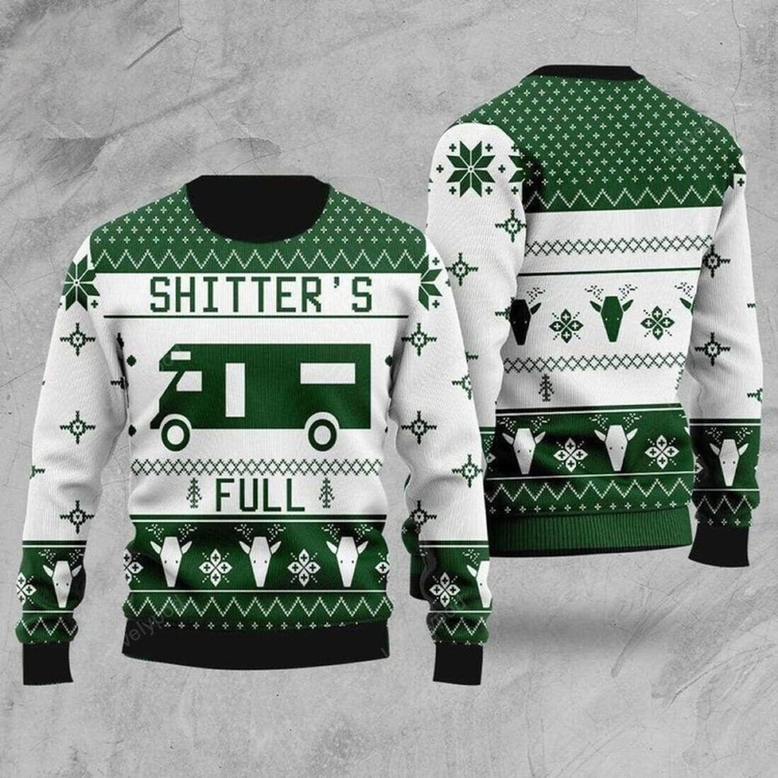 FUNSTUFFPRINT Shitters Full Knitted Ugly Christmas Sweater for men and women Ugly Sweater
