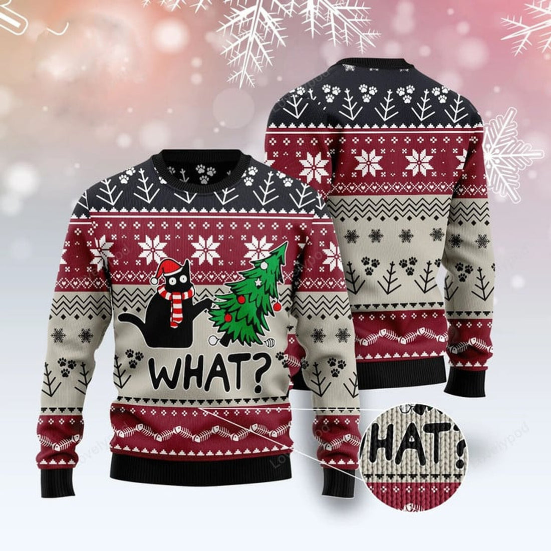 FUNSTUFFPRINT Funny Black cat Christmas tree killer Sweater, Black cat meme Christmas, Merry Christmas Ugly Sweater
