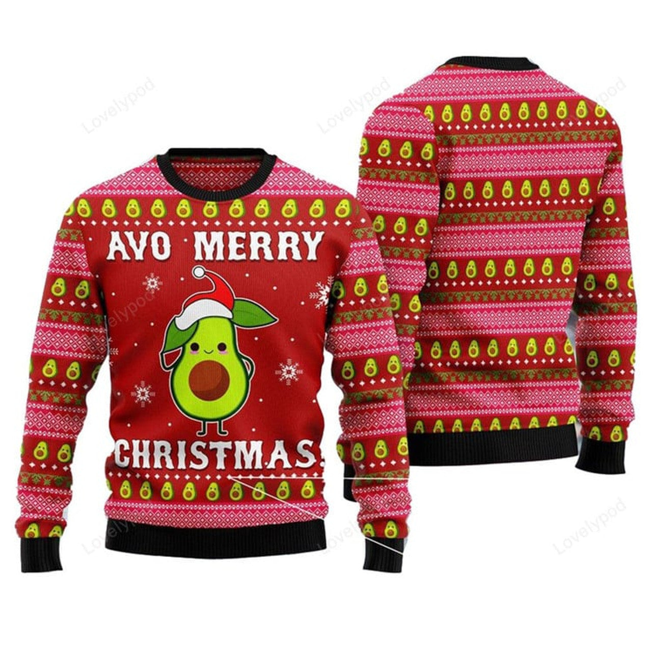 FUNSTUFFPRINT Avo Merry Christmas Ugly Sweatshirt Christmas 3D Sweater Christmas Ugly Sweater