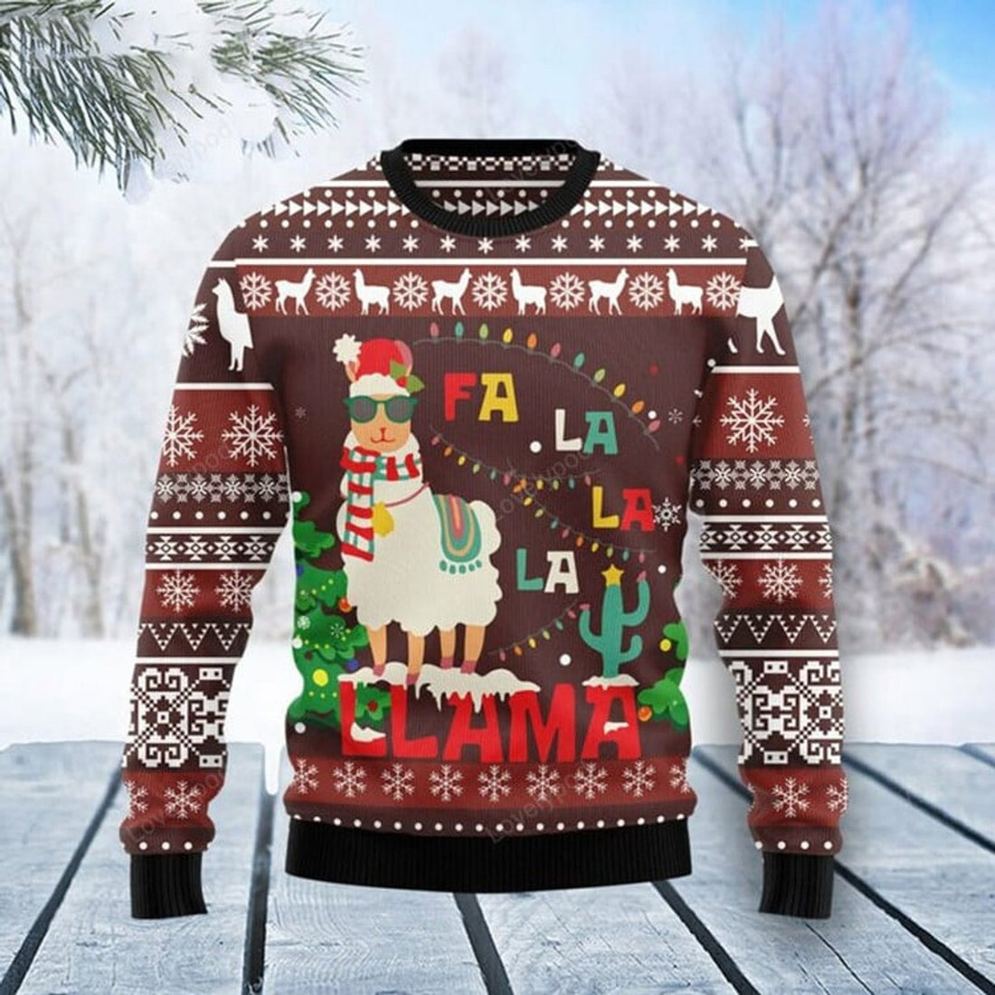 FUNSTUFFPRINT Christmas Llama Falalala Ugly Sweater for men and women Ugly Sweater