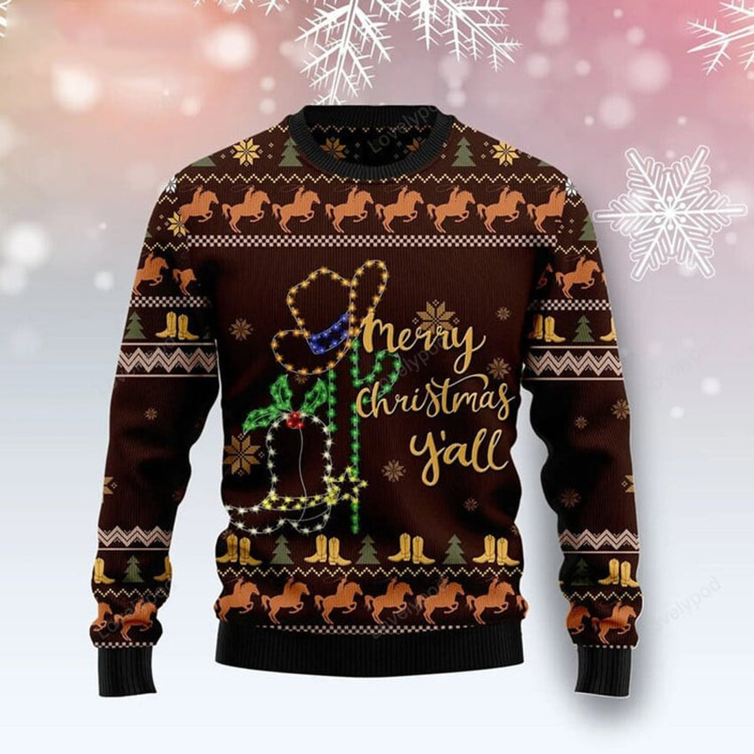 FUNSTUFFPRINT Cowboy Boots Merry Christmas Y'all Ugly Sweater for men and women Ugly Sweater