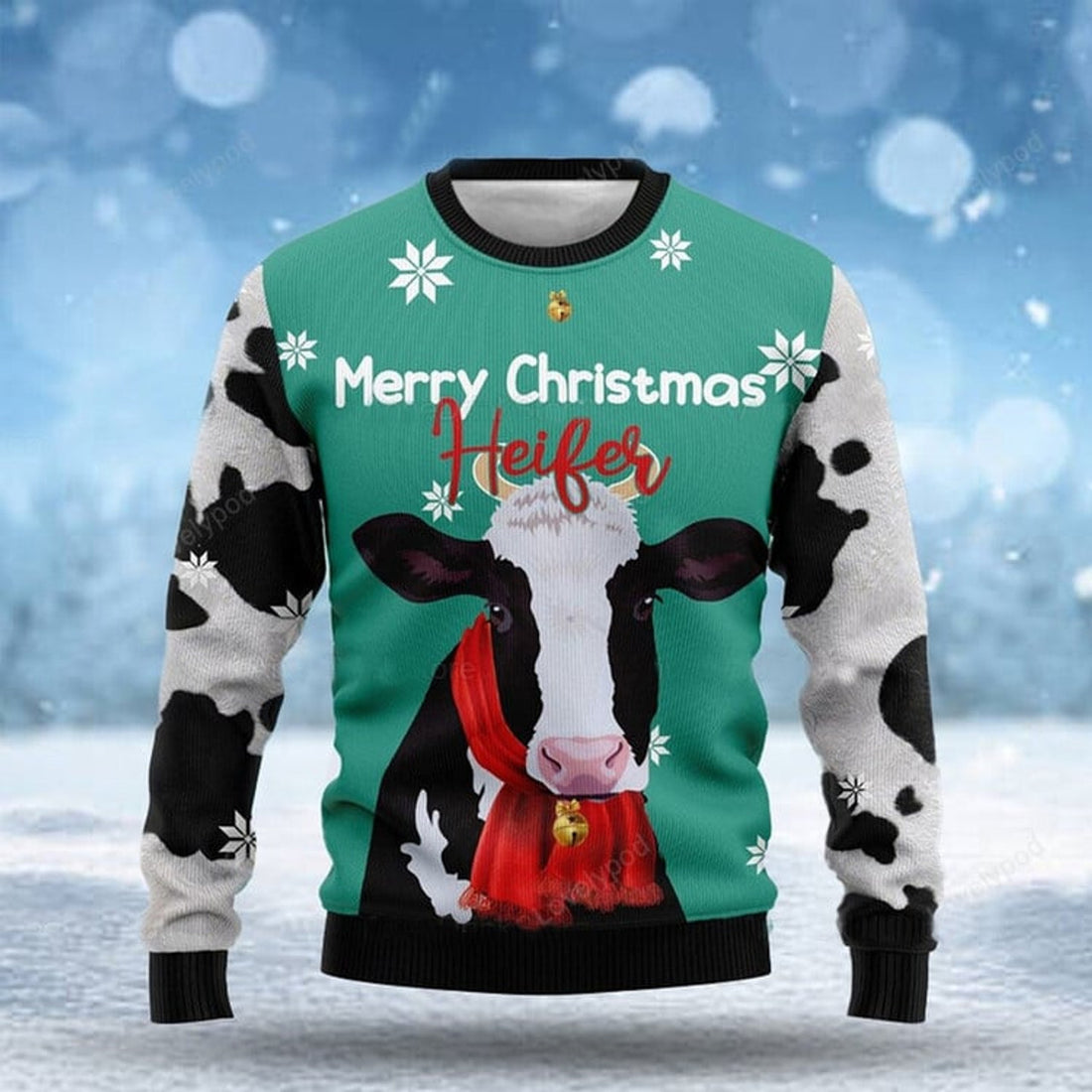 FUNSTUFFPRINT Christmas Day Gift, Merry christmas Heifer Christmas Sweater for men and women Ugly Sweater