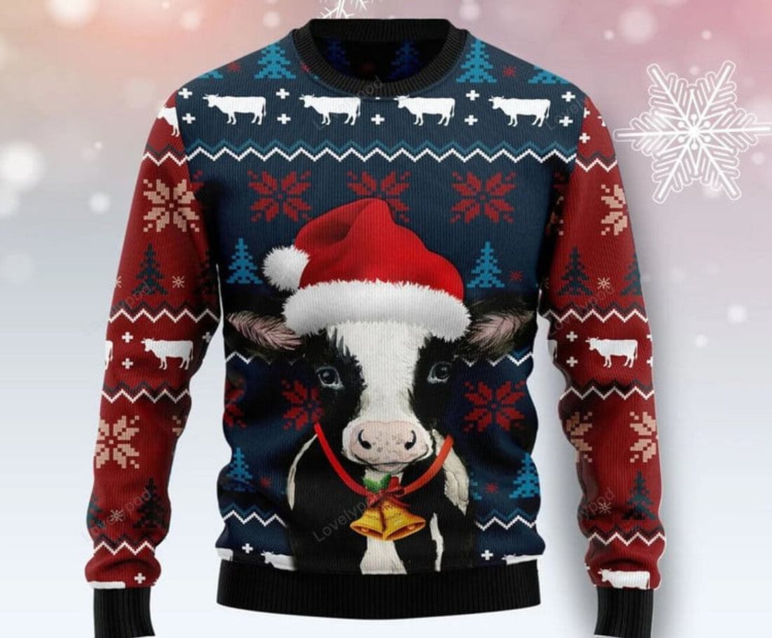 FUNSTUFFPRINT Lovely Cow Ugly Christmas Sweater for men and women Ugly Sweater