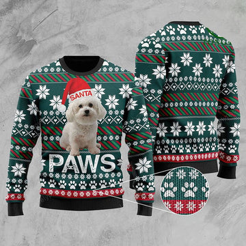 FUNSTUFFPRINT Bichon Frise Santa Printed Christmas Ugly Sweater ,Gift For Xmas 3D Sweater Ugly Sweater