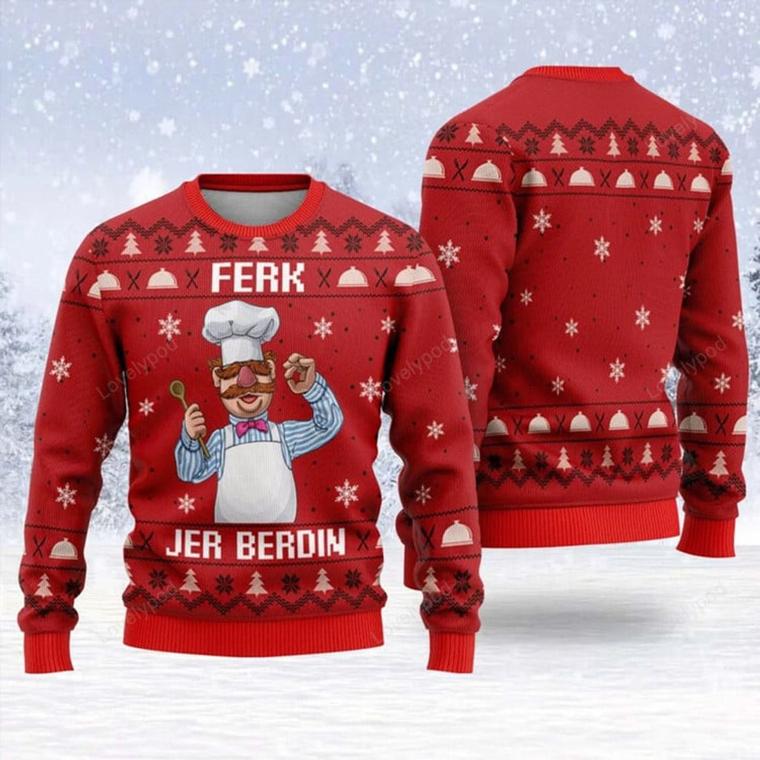 FUNSTUFFPRINT Ferk Jer Berdin Chef Ugly Christmas Sweater ,Gift For Xmas 3D Sweater Ugly Sweater