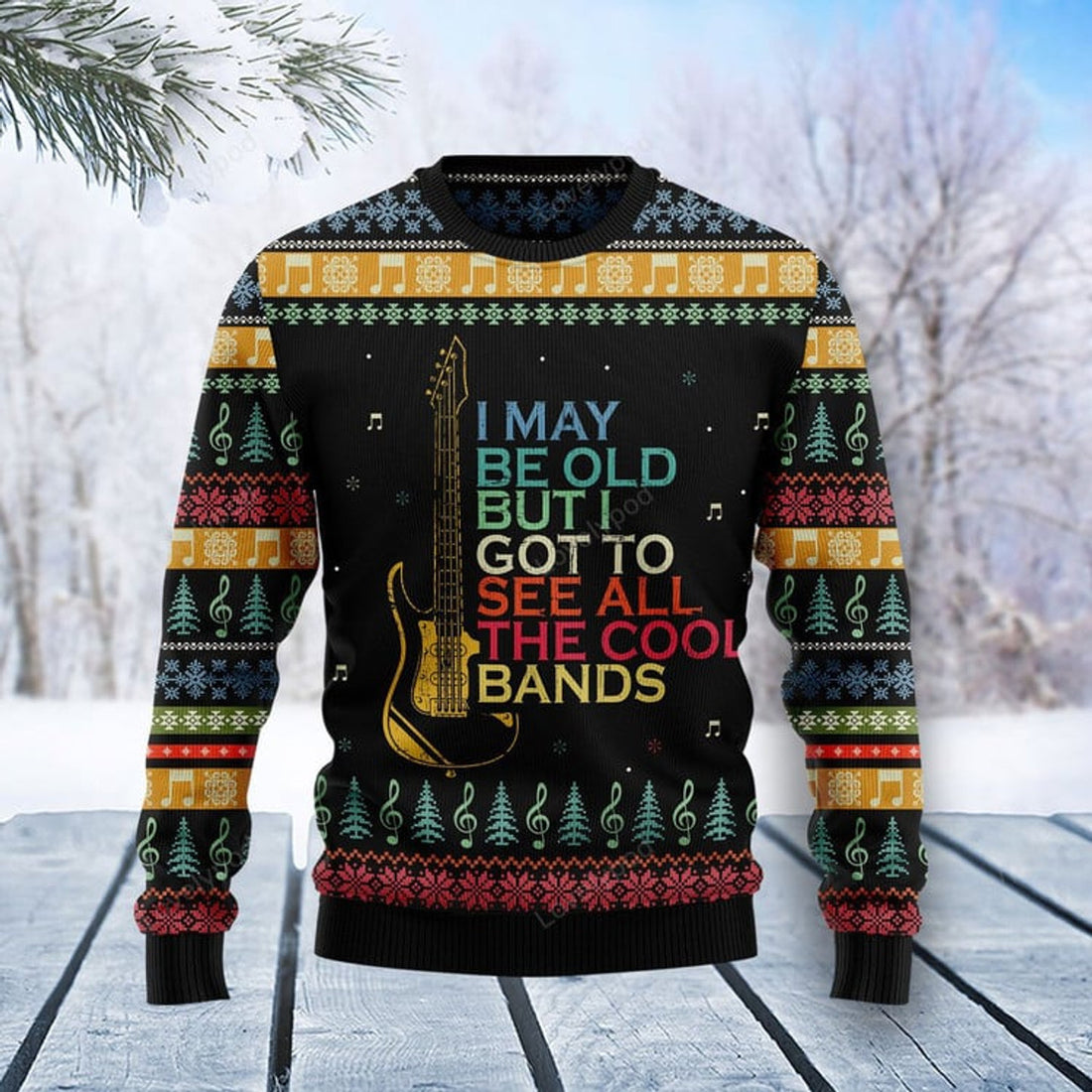 FUNSTUFFPRINT Guitar Old Vintage Ugly Christmas Sweater For Men & Women Adult Ugly Sweater