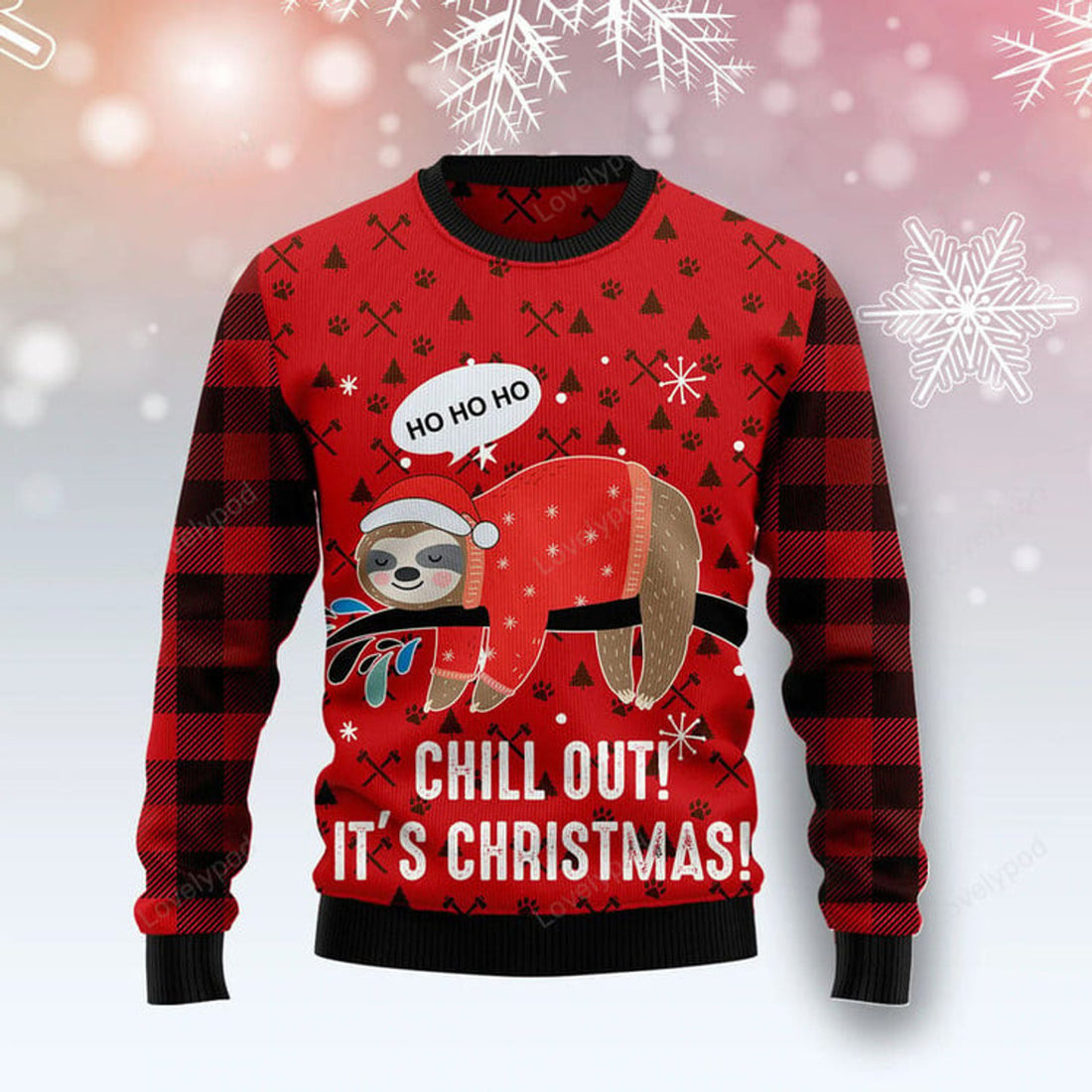FUNSTUFFPRINT Sloth Chill Out Funny Ugly Christmas Sweater For Men & Women Adult - Christmas Gifts Ugly Sweater