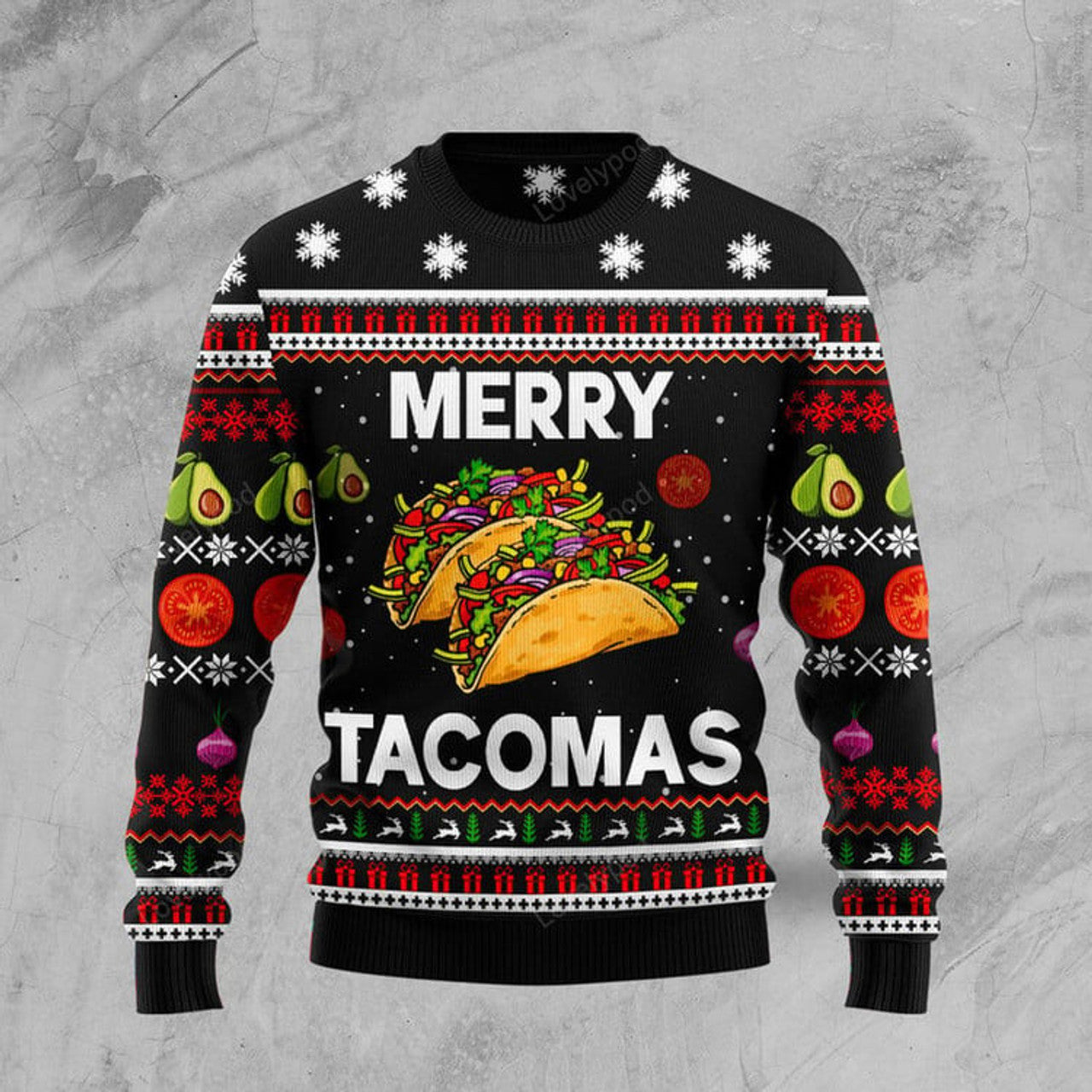 FUNSTUFFPRINT Merry Tacomas Funny Ugly Christmas Sweater For Men & Women Adult - Christmas Gifts Ugly Sweater