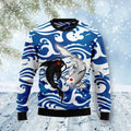 FUNSTUFFPRINT Fishing Koi Funny Ugly Christmas Sweater For Men & Women Adult - Christmas Gifts Ugly Sweater