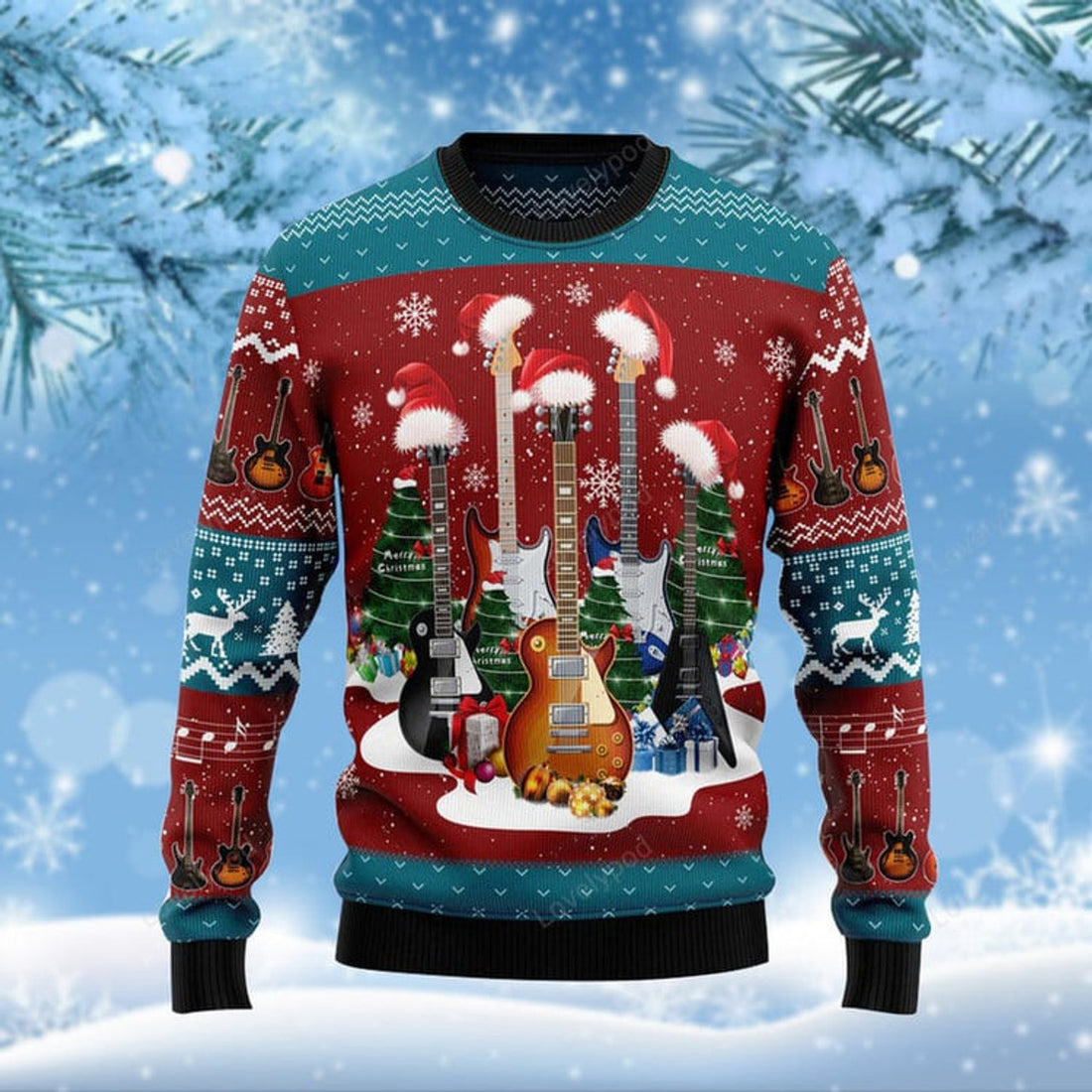FUNSTUFFPRINT Merry Guitars Funny Ugly Christmas Sweater For Men & Women Adult - Christmas Gifts Ugly Sweater