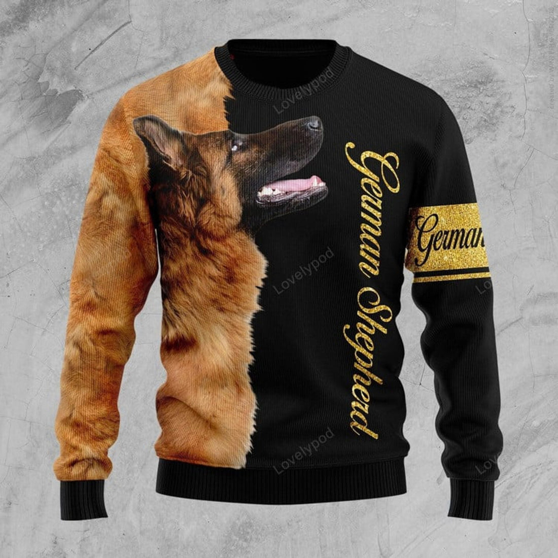 FUNSTUFFPRINT German Shepherd Half Cool Ugly Christmas Sweater For Men & Women Ugly Sweater