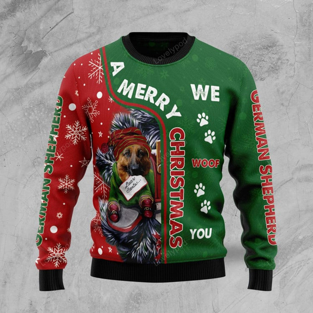 FUNSTUFFPRINT German Shepherd Half Cool Ugly Christmas Sweater For Ugly Sweater