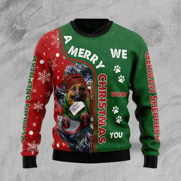 FUNSTUFFPRINT German Shepherd Half Cool Ugly Christmas Sweater For Ugly Sweater