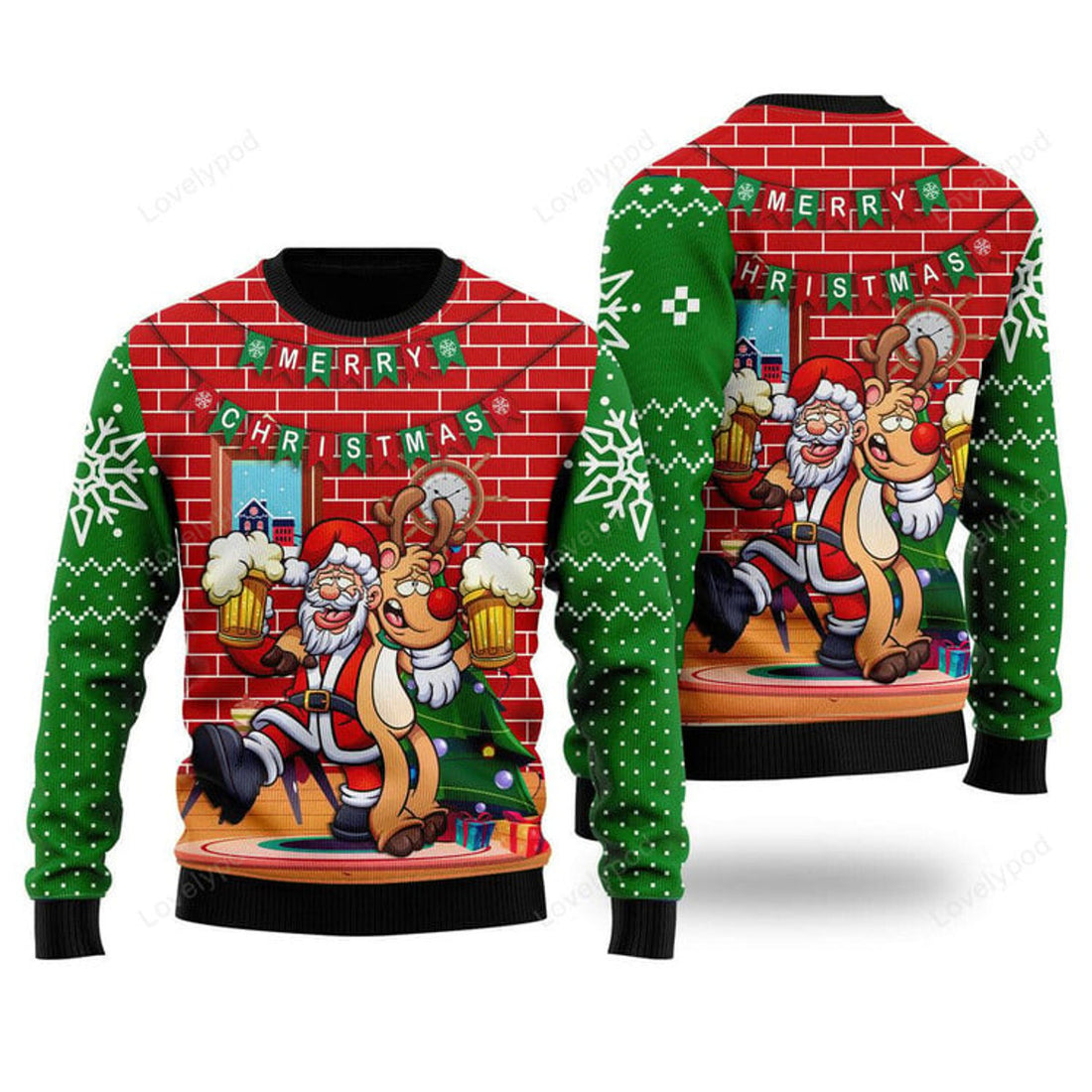 FUNSTUFFPRINT Funny Giraffe Ugly Christmas Ugly Sweater
