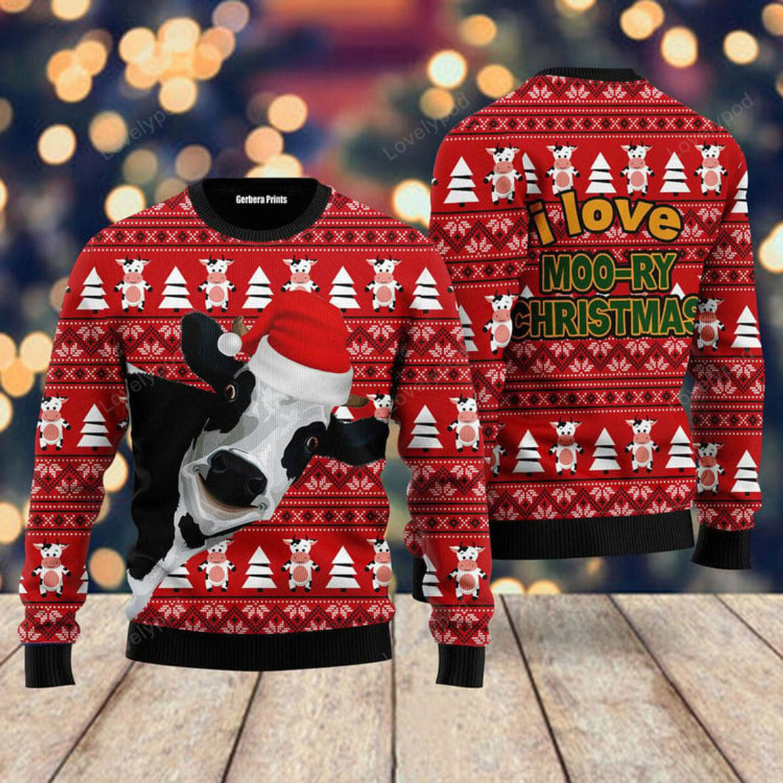 FUNSTUFFPRINT Funny Cow Ugly Christmas Ugly Sweater