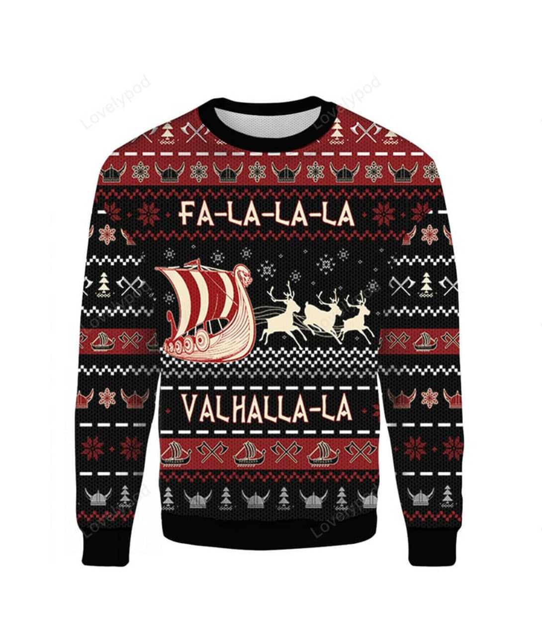 FUNSTUFFPRINT Falalala Valhalla Viking Ugly Christmas Sweater All Over Print,Xmas Sweater Ugly Sweater