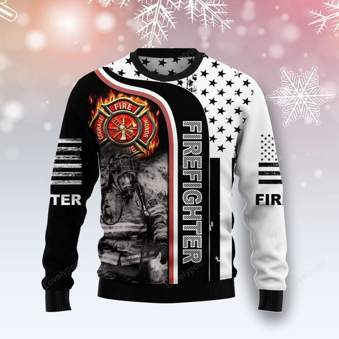 FUNSTUFFPRINT Firefighter Ugly Christmas Sweater For Men & Women | Adult Ugly Sweater