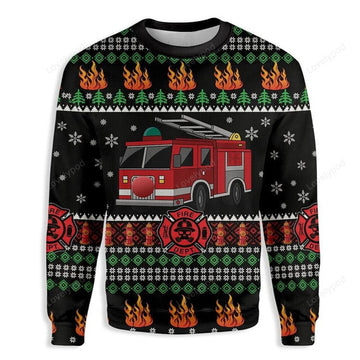 FUNSTUFFPRINT Firefighter Ugly Christmas Sweater For Ugly Sweater