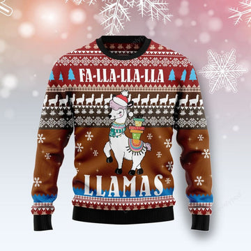 FUNSTUFFPRINT Fa Lla Lla Llamas Ugly Christmas Sweater For Men & Women Adult Ugly Sweater