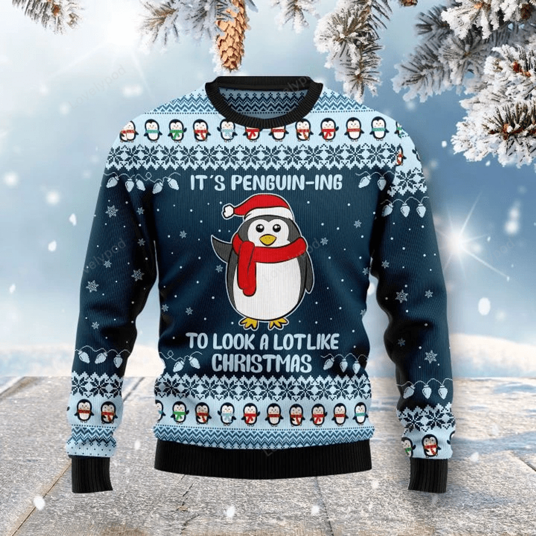 FUNSTUFFPRINT Cute Penguin Ugly Christmas Sweater For Men & Women Ugly Sweater