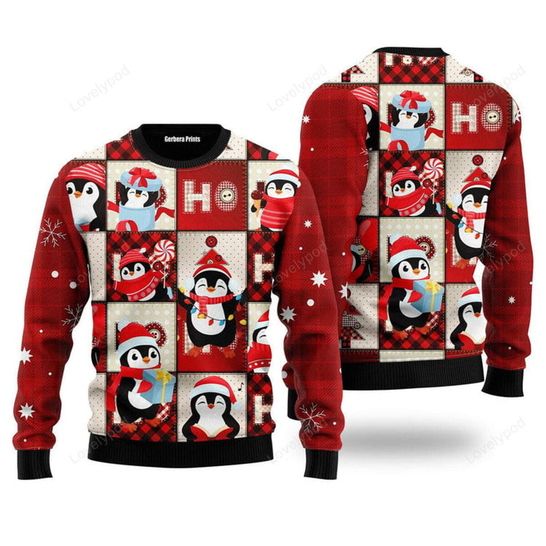 FUNSTUFFPRINT Penguin Ugly Christmas Sweater For Men & Women Ugly Sweater