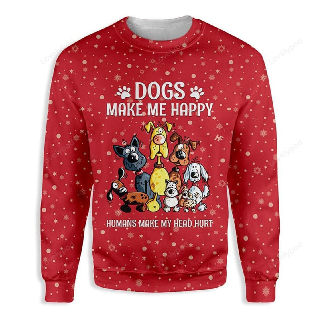 FUNSTUFFPRINT Christmas Dogs Make Me Happy Ugly Christmas Sweater For Men & Women Adult Ugly Sweater