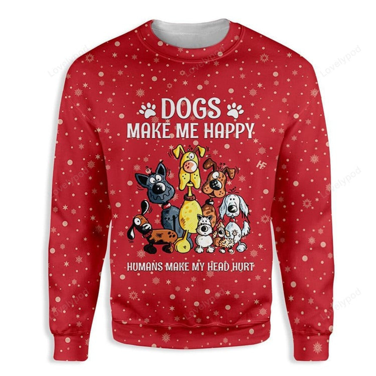 FUNSTUFFPRINT Christmas Dogs Make Me Happy Ugly Christmas Sweater For Men & Women Adult Ugly Sweater